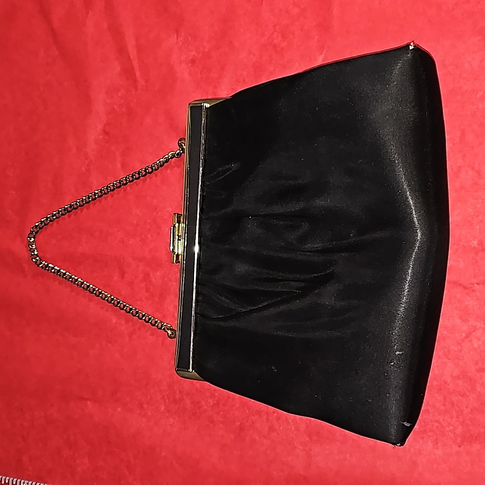 Ande' VTG 1960s Black Satin Chain Handle Evening Bag VGUC*